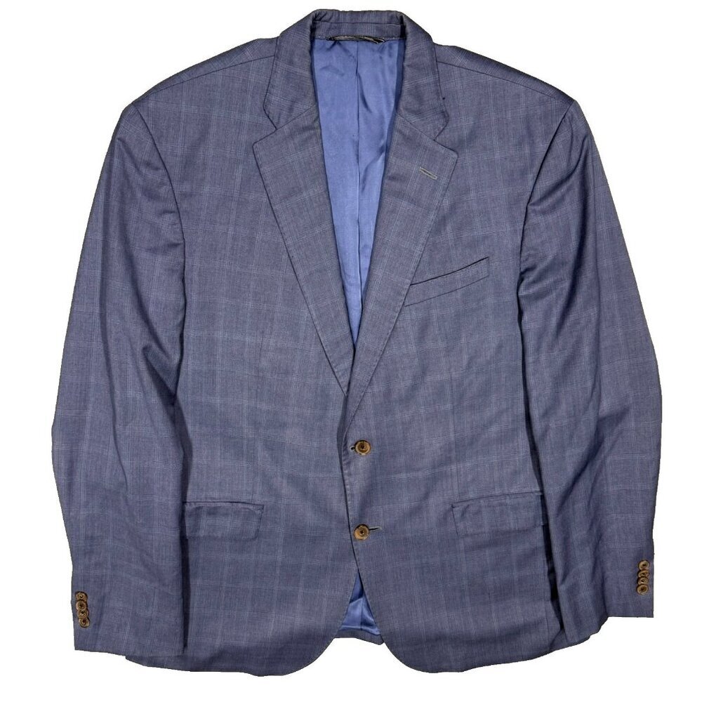 Jack Victor Blazer REDA 130s Wool Sport Coat Glen Check Blue Made in Canada 44 R